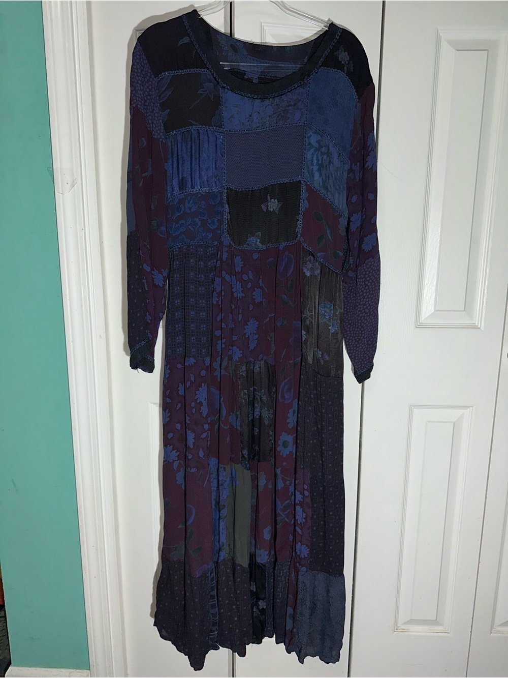 Bina Yaakov Patchwork Bohemian Long Sleeve Dress Sz Large Long Maxi Floral  AA24